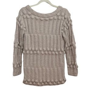 Halston Heritage Taupe Chunky Knit Puff Stitch V-Back Wool Blend Sweater Size XS